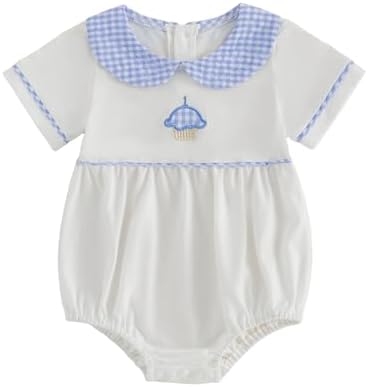 Baby Boy Girl Bubble Romper Short Sleeve Collar Summer Bodysuit by Merqwadd