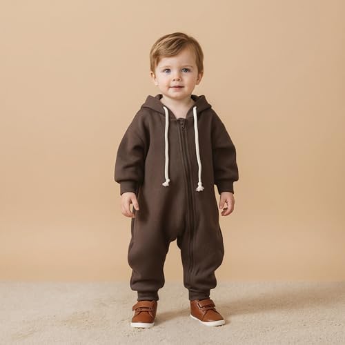 Unutiylo Unisex Baby Boys Girls Long Sleeve Infant Baby Zipper Hooded Jumpsuits - Image 2