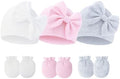 Newborn Baby Hats Mittens Sets Bow Infant Caps Gloves No Scratch Mitten Beanie by Fecawd