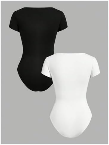RoseSeek Girl's Short Sleeve Bodysuit Square Neck Leotard Tops 2 Pack - Image 2