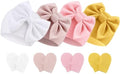 Newborn Baby Hats and Mittens Set Infant Bow Beanie Cap Toddler Gloves Newborn by AQOKKA