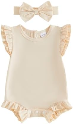 Newborn Baby Girl Bubble Romper Sleeveless Ruffle Onesie Solid Bodysuit by Ysfanwuxi