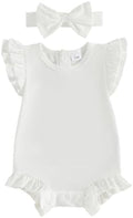 Newborn Baby Girl Bubble Romper Sleeveless Ruffle Onesie Solid Bodysuit by Ysfanwuxi