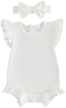 Newborn Baby Girl Bubble Romper Sleeveless Ruffle Onesie Solid Bodysuit by Ysfanwuxi