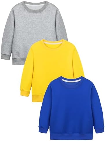 Cooraby 3 Pack Baby and Toddler Boys Crewneck Sweatshirts Kids Solid Cotton by Cooraby