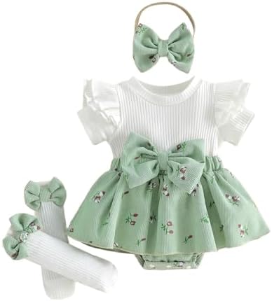 Giraropa Newborn Baby Girl Clothes Smocked Bubble Romper Dress + Socks + by Giraropa
