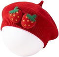 Red Strawberry Knitted Beret Hat, Toddler French Style Knit Hat, Baby Cute Bow by LDDCX