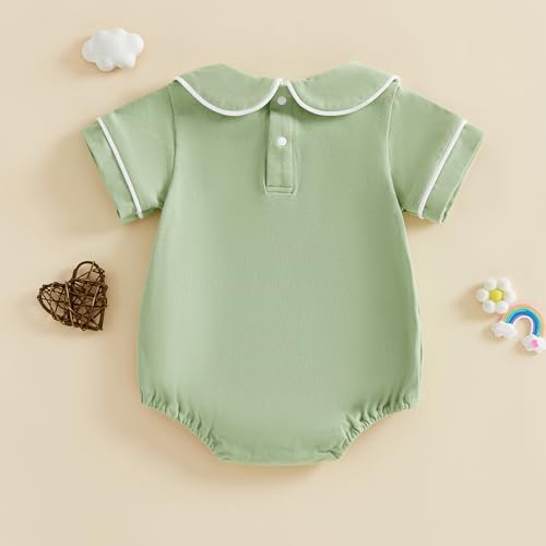 Newborn Baby Boy Girl Clothes Short Sleeve Solid Bubble Romper Doll Collar - Image 5
