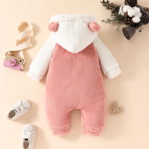 Newborn Baby Boy Girl Bear Outfits Bear Fleece Suit Zipper Hooded Romper - Image 6