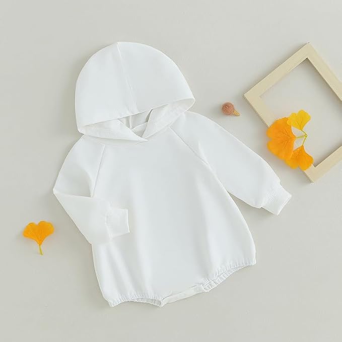 Newborn Baby Girl Boy Hoodie Romper Solid Long Sleeve Hooded Sweatshirt - Image 3