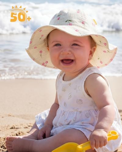 HONGTEYA Baby Sun Hat Muslin Wide Brim Toddler Girl Beach Bucket Hat - Image 2
