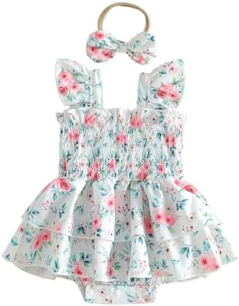 Newborn Baby Girls Summer Clothes Ruffle Sleeveless Pleated Smocked Bubble by Ursobutegl