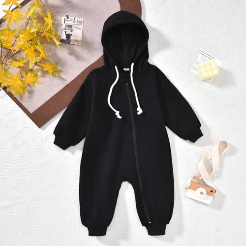 Unutiylo Unisex Baby Boys Girls Long Sleeve Infant Baby Zipper Hooded Jumpsuits - Image 3