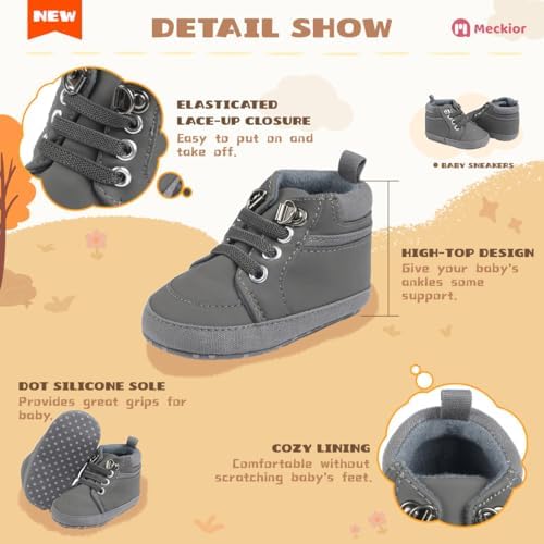 Meckior Toddler Baby Boys Girls High Tops Ankle Sneakers Soft Anti-Slip Sole PU - Image 5