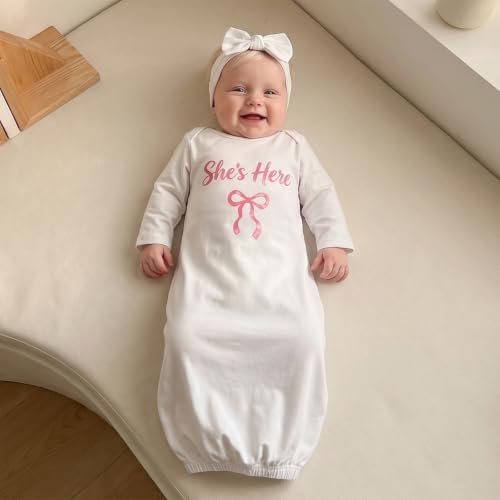 fhutpw Newborn Baby Girls Cotton Sleeper Gown She Is Here Nightgown Pajamas | - Image 2