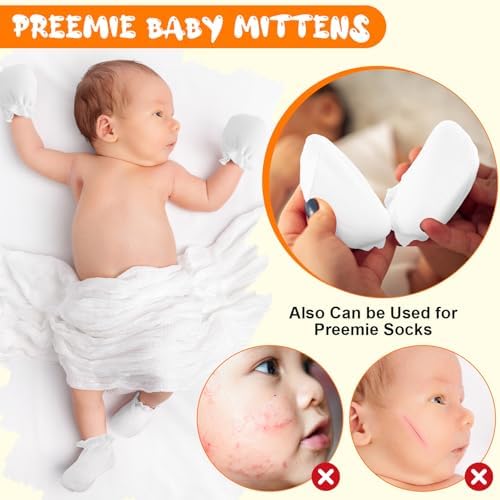 Vabean 12 Pairs Preemie Baby Mittens No Scratch Cotton Premature Baby Gloves - Image 5