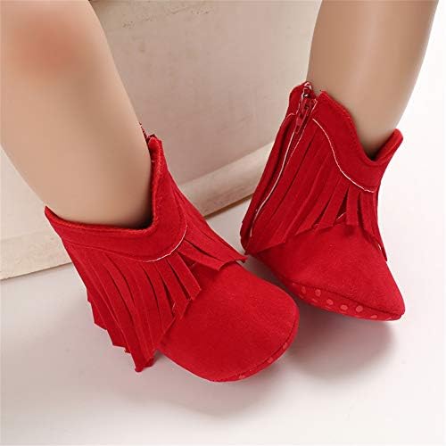 SOFMUO Suede Fringe Baby Cowboy Boots Side Zipper Non Slip Infant Booties - Image 3
