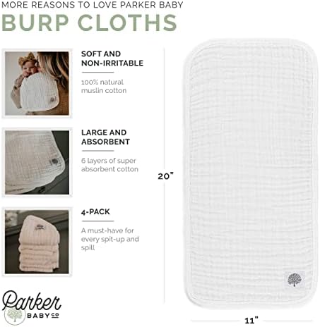 Parker Baby Co. Large 100% Cotton Muslin Burp Cloths, soft burping cloths - Image 4