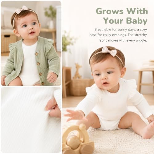 Baby Girl Knit Ruffle Outfit Clothes Ribbed 100% Organic Cotton Solid Color - Image 7