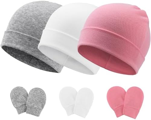 Newborn Baby Hats and Mittens Set Infant Beanie Cap Toddler Gloves Newborn by AQOKKA