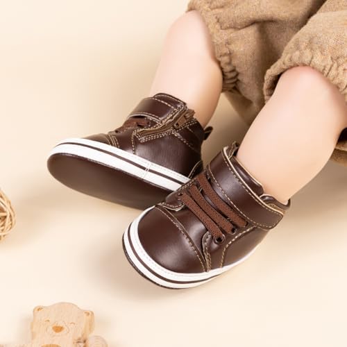 Meckior Toddler Baby Boys Girls High Tops Ankle Sneakers Soft Anti-Slip Sole PU - Image 2