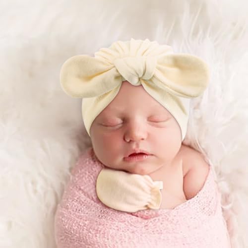 BQUBO Baby Turban Hats and Mittens Set Newborn Infant Hospital Hats Caps - Image 3