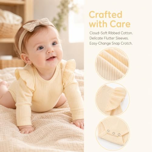 Baby Girl Knit Ruffle Outfit Clothes Ribbed 100% Organic Cotton Solid Color - Image 3