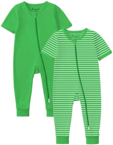 Jimonda Baby Romper Short Sleeve Cotton Pajamas 2-Way Zipper by JimondaBaby