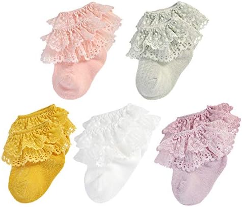 EPEIUS Baby Girl Ruffle Socks, Eyelet Frilly Lace Socks by EPEIUS