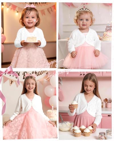 Girls Cardigan, Girls Bolero Shrug Sweater, Kids Knit Hollow Out Long Sleeve - Image 2