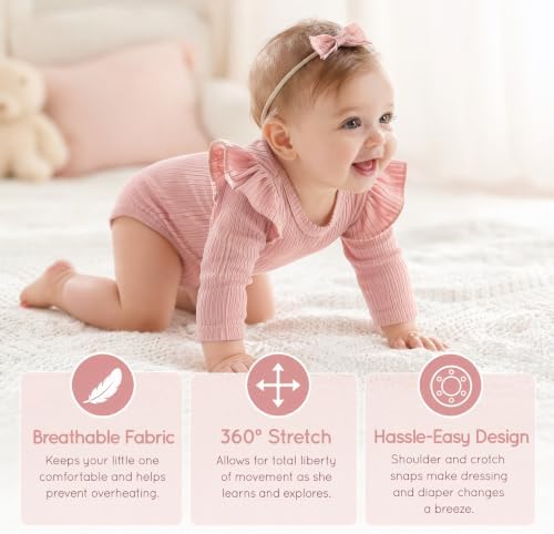 Baby Girl Knit Ruffle Outfit Clothes Ribbed 100% Organic Cotton Solid Color - Image 7