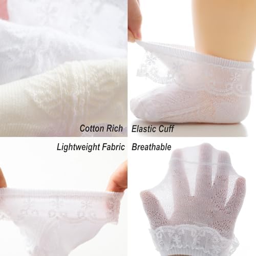 Baby Girl Lace Socks 10 Pack Newborn Ruffle Socks Cotton Ankle Dress Sock - Image 4