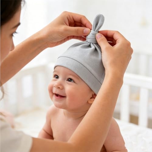 LAWKUL Cotton Baby Newborn Hats Set, 3 Pack, 0-6 Months - Image 4