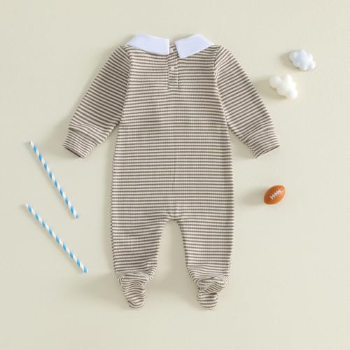 Bagilaanoe Newborn Baby Boy Footie Romper Waffle Knit Outfit Fall Jumpsuit | - Image 7