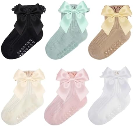 Baby Girl Socks, Ruffle Grip Bows, Toddler Newborn Infant, 6 Pairs by Unknown