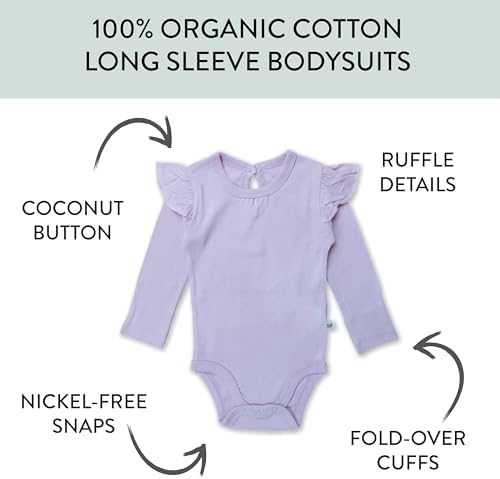 HonestBaby Baby Girls' 5-pack Long Sleeve Ruffle Shoulder Bodysuits 100% - Image 2