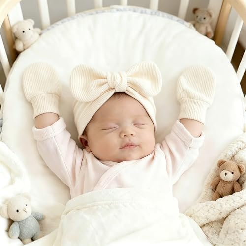 3piece Newborn Hats Mittens Socks Set Baby Boy Cotton Beanies Infant Hospital - Image 2