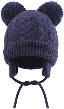 Duoyeree Toddler Winter Hat, Earflap Double Pom Pom Knit Beanie 0-36M - Image 2