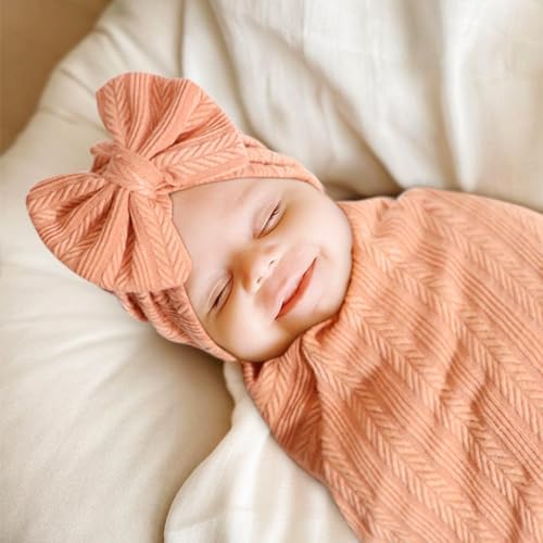 AQOKKA Newborn Receiving Blanket Wheat Ear Bow Hat Mitten Set | 4 Set Receiving - Image 5