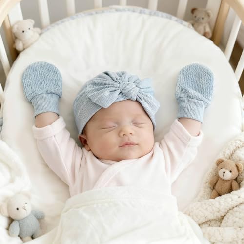3piece Newborn Hats Mittens Socks Set Baby Boy Cotton Beanies Infant Hospital - Image 2