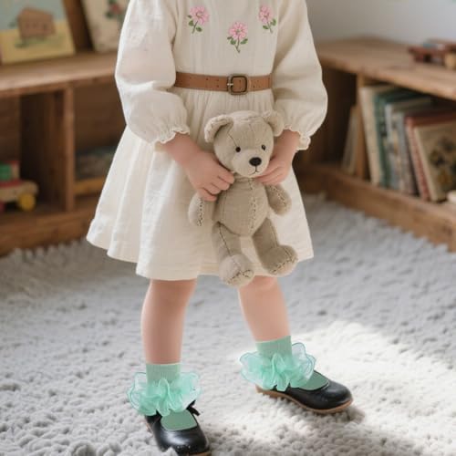 Girls Ruffle Socks Double Lace Turn Cuff Frilly Church Dress Socks - Image 6