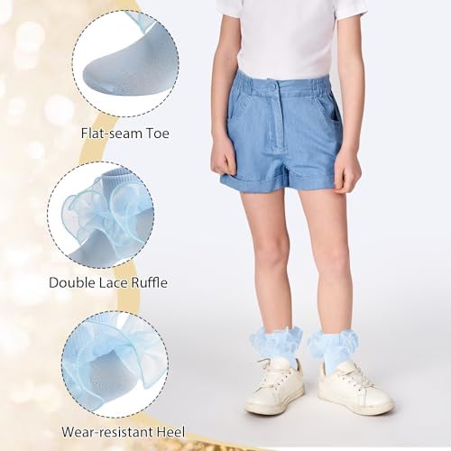 Girls Ruffle Socks Double Lace Turn Cuff Frilly Church Dress Socks - Image 4