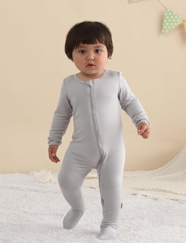 Long Sleeve Baby Bamboo Rayon Romper Infant One-Piece Double Zipper Footies | - Image 4