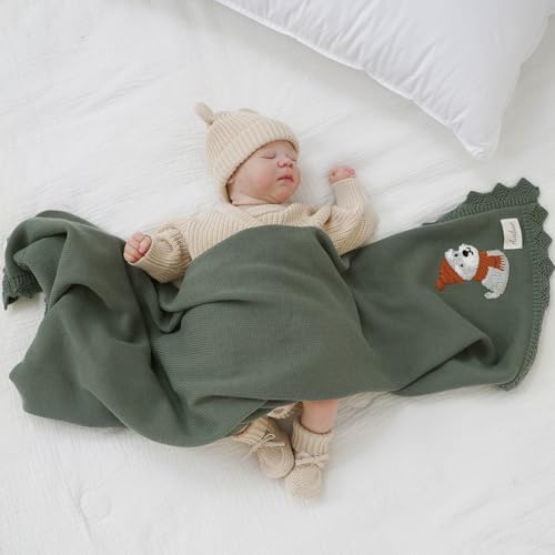 Avibae Cotton Knit Baby Blanket, Soft Cotton Newborn Receiving Swaddling | - Image 5