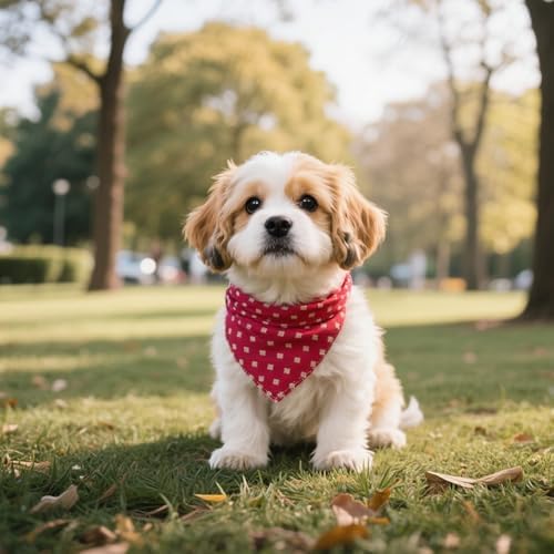 Double Layers Two Tones Dog Cotton Bandana Bibs Scarf DCB07 R&B - Image 2