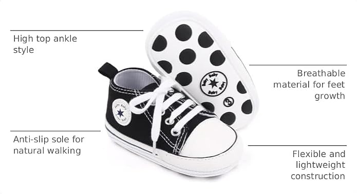 Unisex Baby Girls Boys Canvas High-top Shoes, Newborn Infant Anti-Slip Soft - Image 3