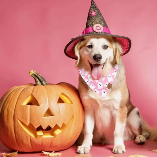 JarThenaAMCS 2Pcs Halloween Dog Bandana Pink Boo Ghost Print Fabric Pet Scarf - Image 4