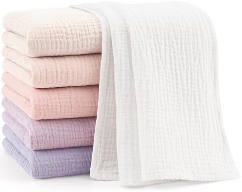 Bearmoss 6 Pack Large Muslin Burp Cloths, 100% Cotton Soft Baby Burping Cloths by Bearmoss