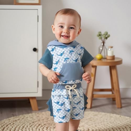 Toddler Baby Boy Hooded Dinosaur Summer Outfit Funny T-Shirt Shorts Set - Image 2