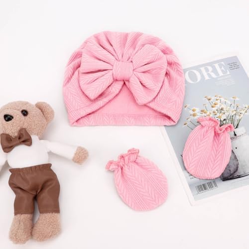 BQUBO Baby Turban Hats and Mittens Set Newborn Infant Hospital Hats Caps - Image 5